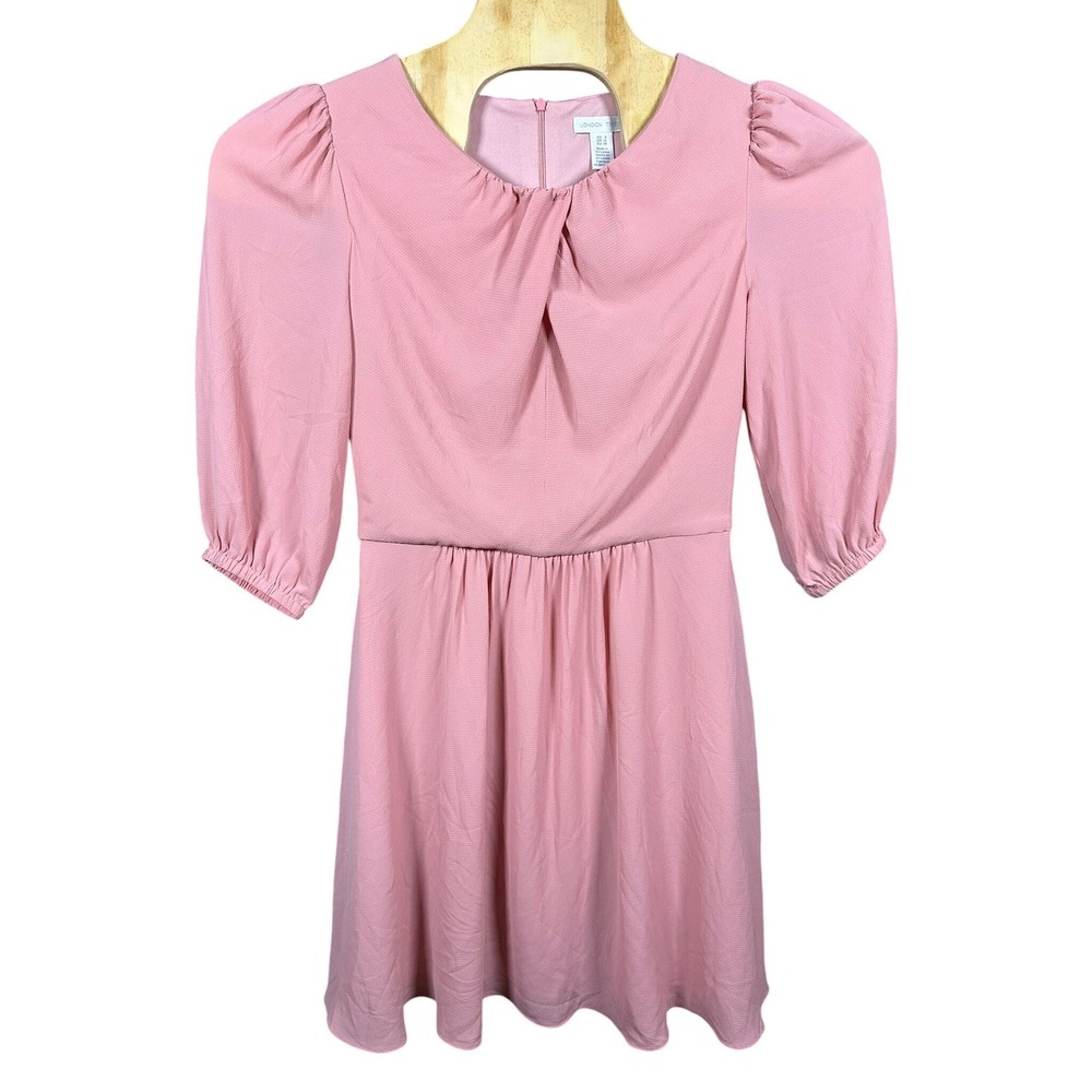 London Times Womens Pink Bishop Sleeve Formal Crepe Dress Size 8